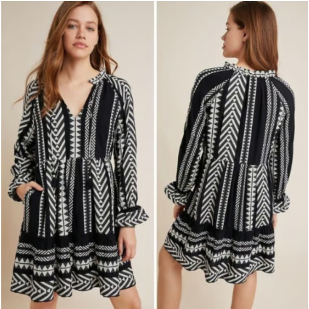 Anthropologie Black and White Mini Dress